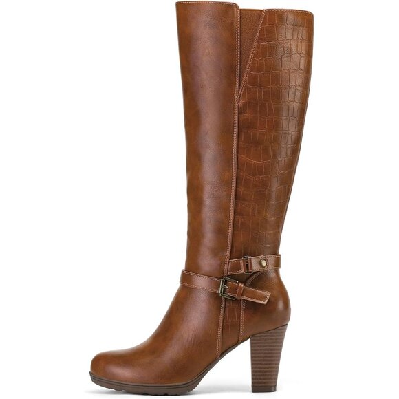 Women's Brown Knee High Imported Chunky Heel Boots With Zipper Shoes